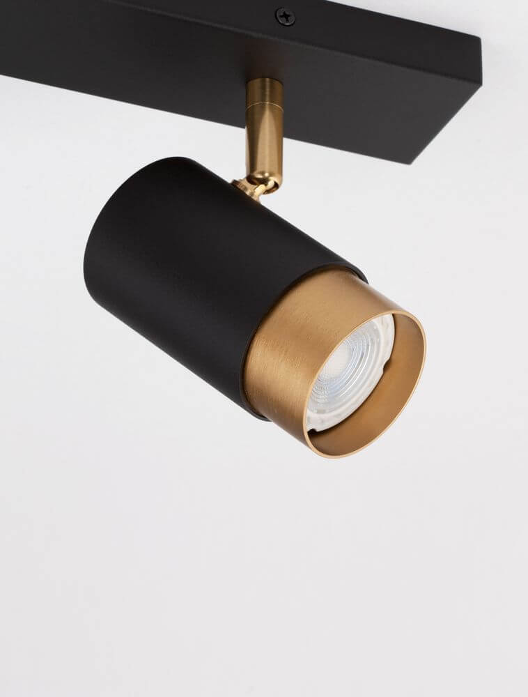 Pogno Deckenleuchte 2-flammig Schwarz, Gold mit schwenkbarem Strahler in modernem Design.
