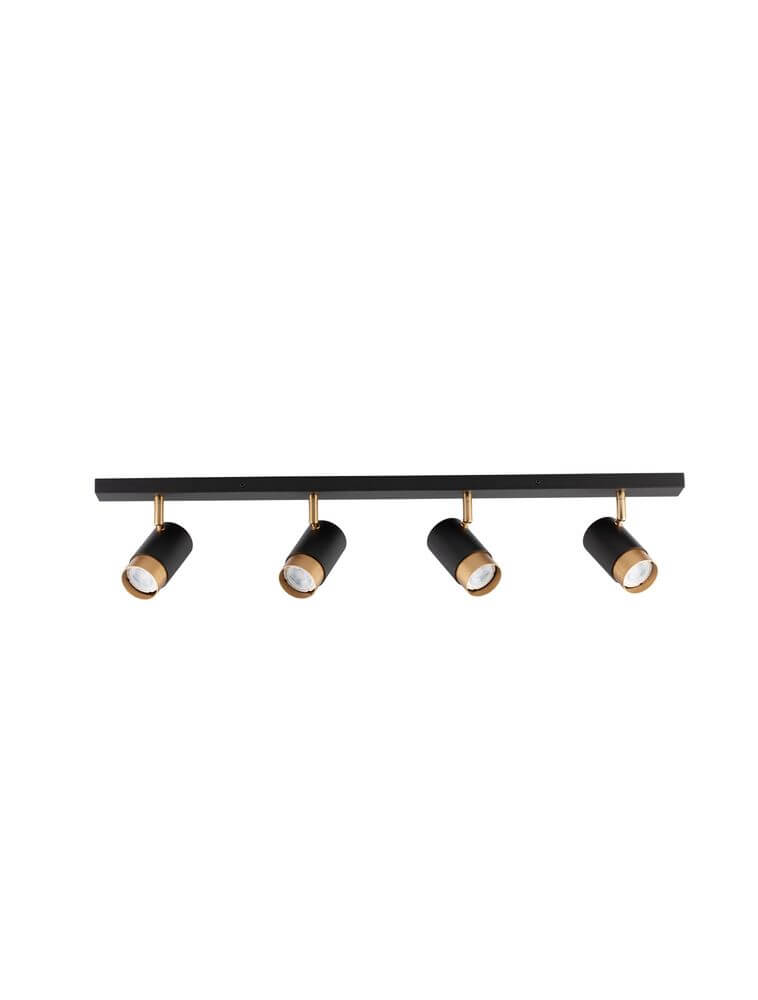 Pogno Deckenleuchte 4-flammig Schwarz, Gold – moderne Aluminium-Leuchte mit vier schwenkbaren Spotlight-Köpfen für gezielte Beleuchtung