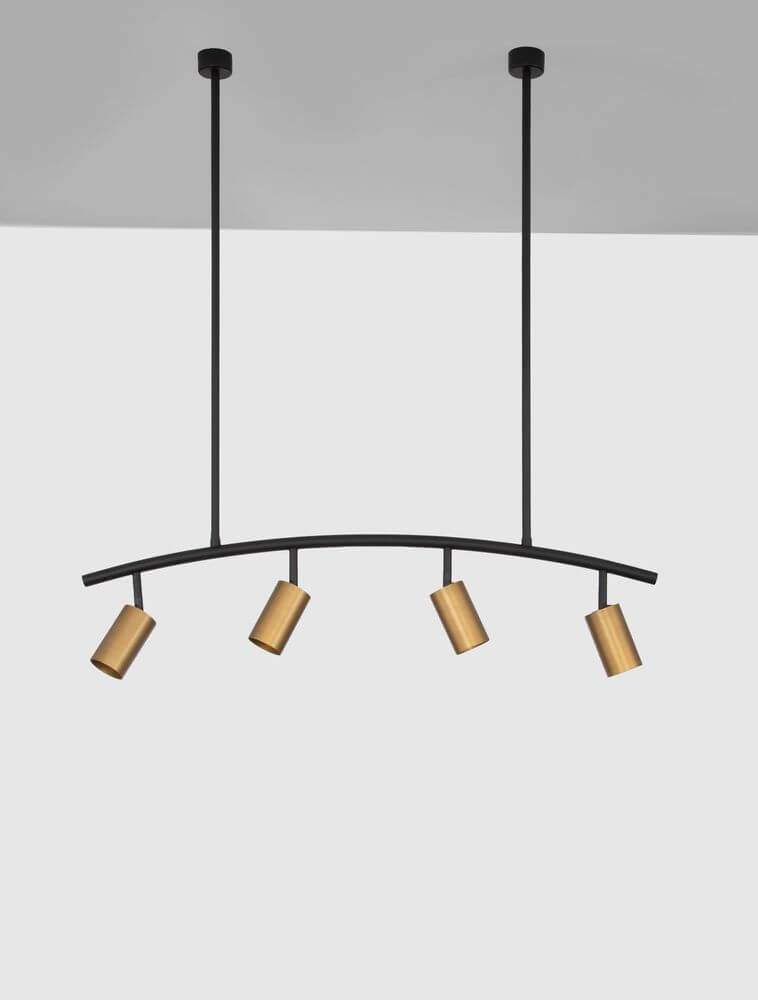 Pogno Pendelleuchte 4-flammig Bogen Schwarz, Gold - elegante Leuchte für Ess- und Wohnzimmer.