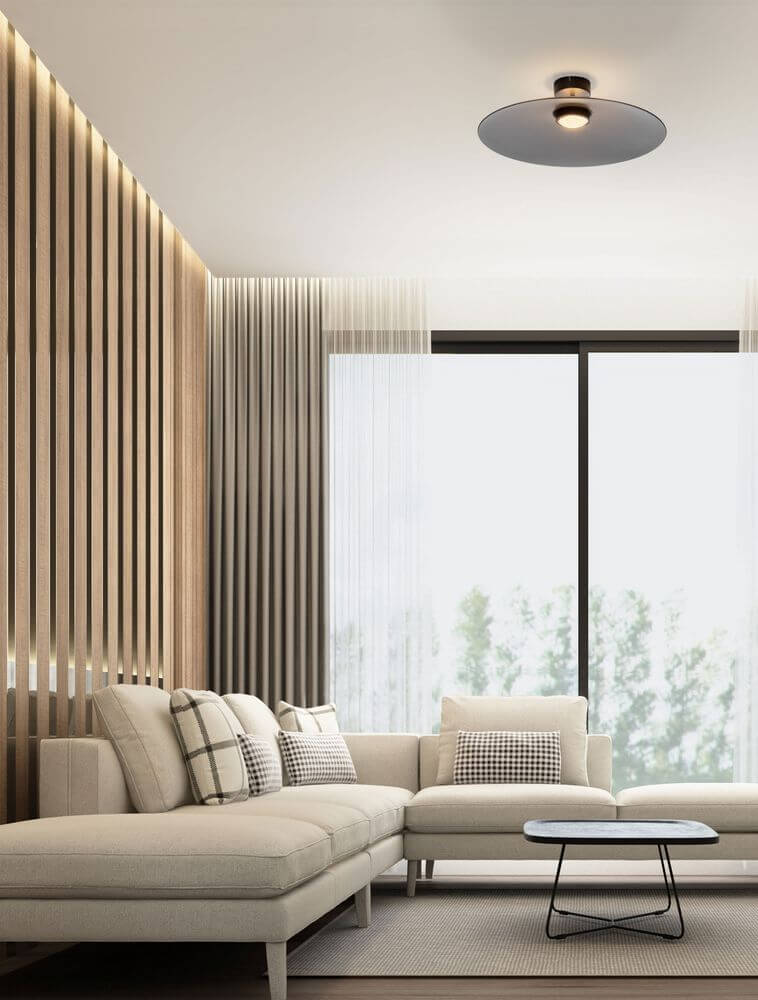 Polifemo LED Deckenleuchte Ø 60cm Up & Down 3000K in modernem Wohnzimmer mit eleganter Einrichtung.
