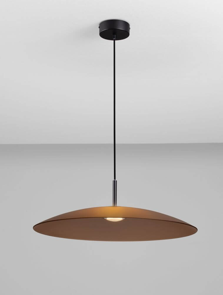 Polifemo LED Pendelleuchte Ø 60cm 3000K, moderne Designerhängelampe in Schwarz und Braun.