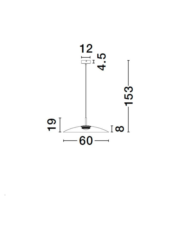 Maßzeichnung der Polifemo LED Pendelleuchte Ø 60cm 3000K mit Abmessungen in cm.