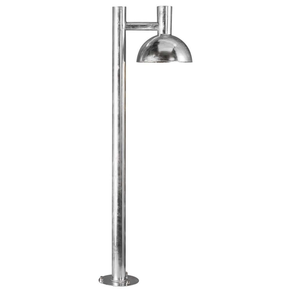 Pollerleuchte Arki 100 IP54 mit kuppelartigem Lampenschirm und minimalistischen Linien für Außenbereiche.