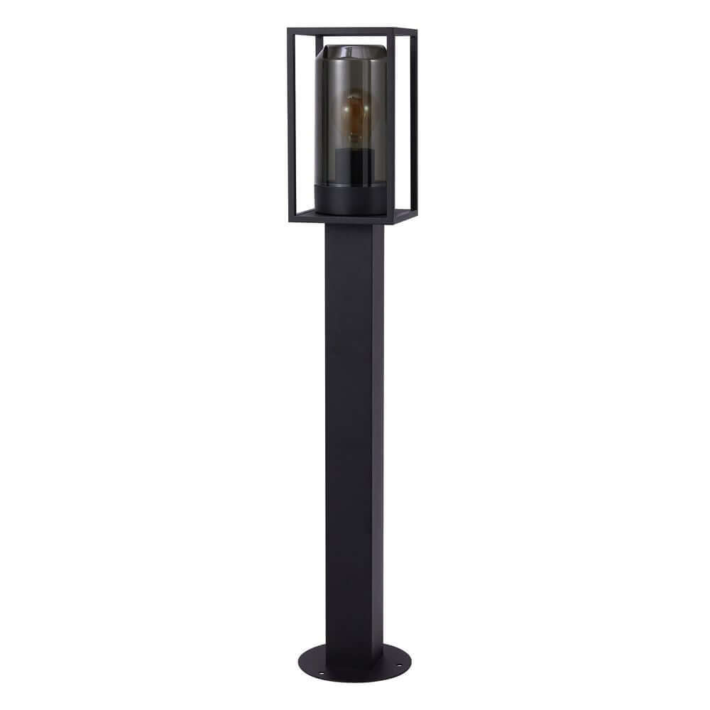 Pollerleuchte Griffin IP44 in Schwarz mit rauchfarbener Diffusor, modernes Design für Außenbereiche.