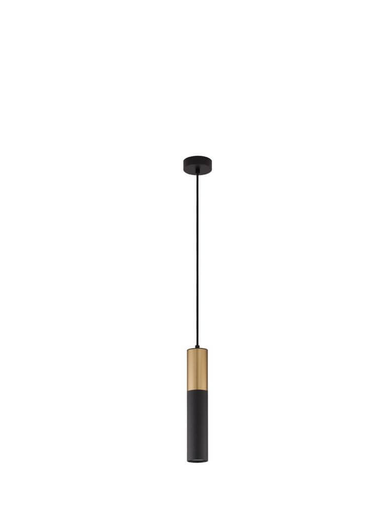 Pongo Pendelleuchte Cover Unten Ø 5,6cm Schwarz, Gold an einer Decke montiert.