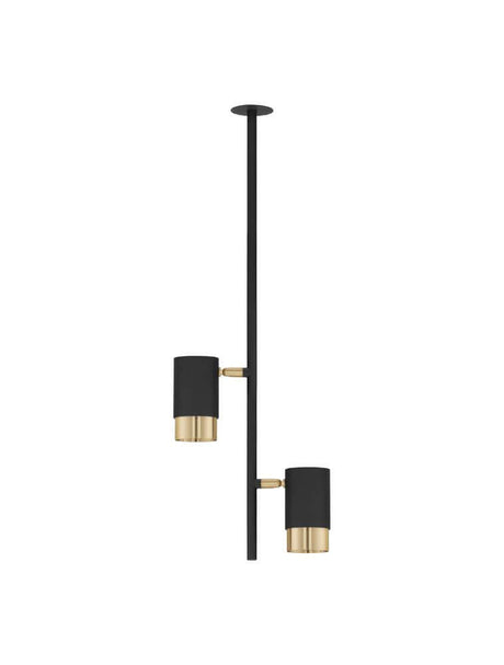 Pongo pendel loft forsænket 2-pære Ø 5,9cm sort, guld på sort metalstang.