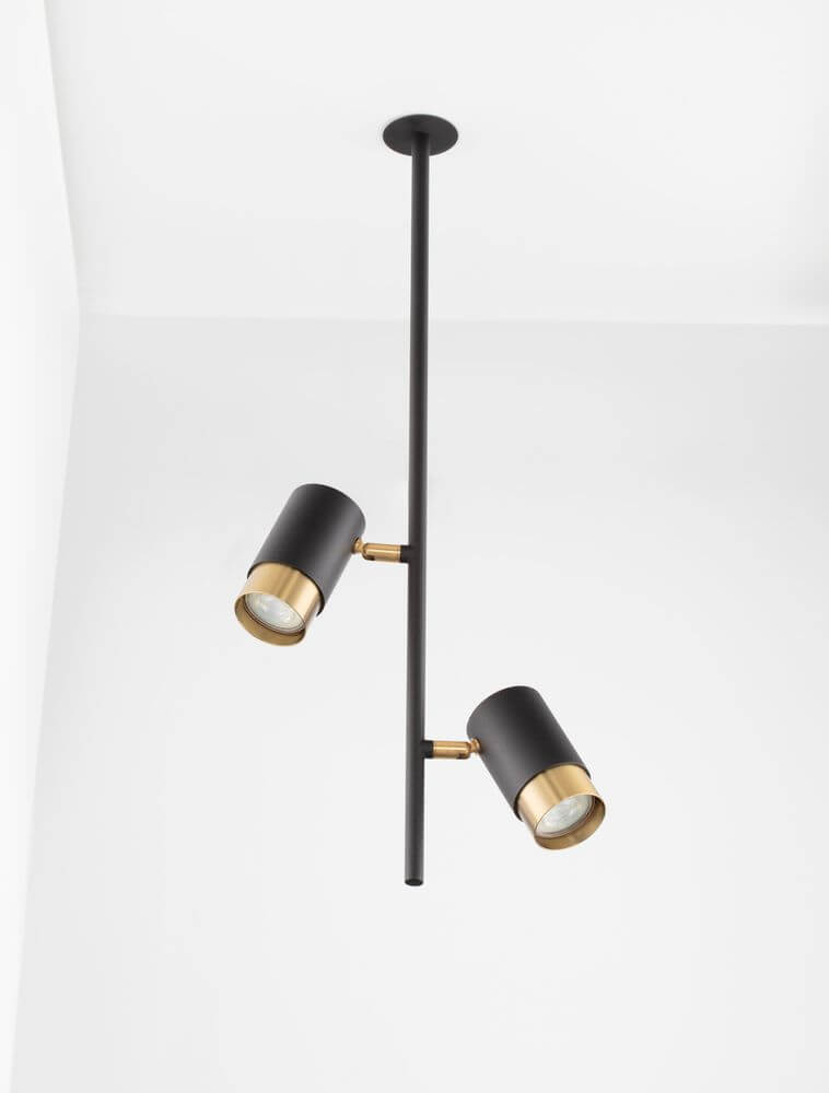 Pongo Pendelleuchte Deckeneinbau 2-flammig Ø 5,9cm Schwarz, Gold in modernem Design mit mattem Schwarz und Gold.