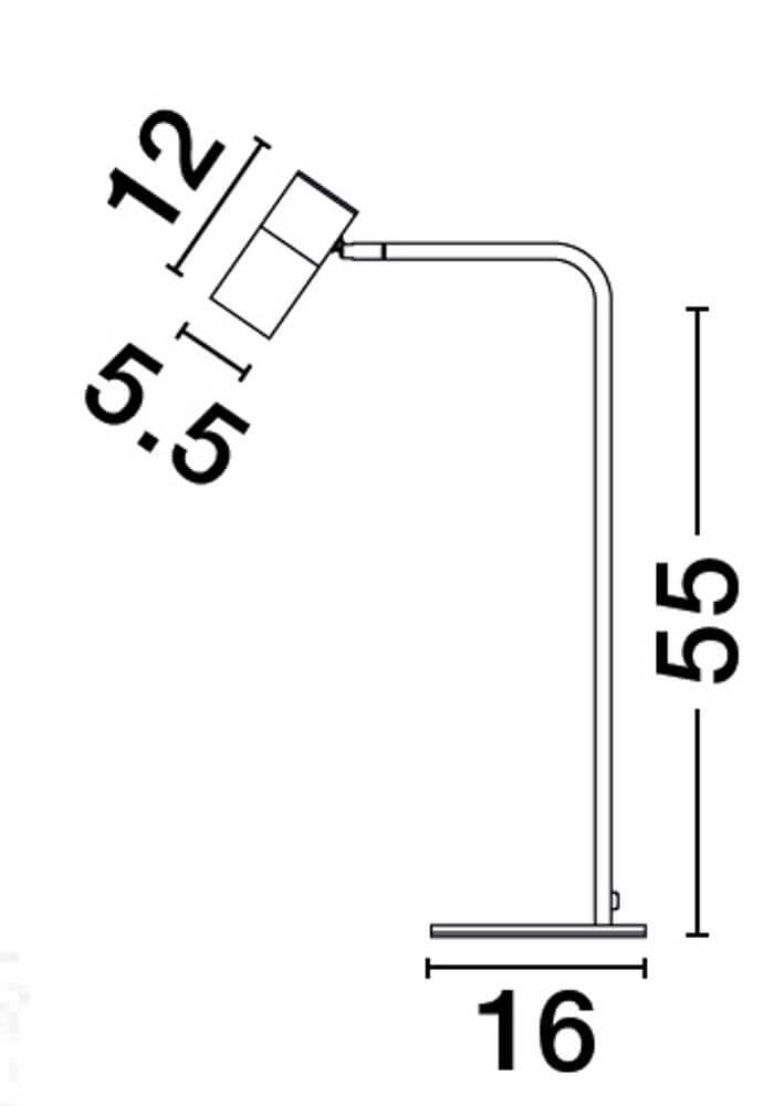 Maßzeichnung der Pongo Tischleuchte Schwarz, Gold mit Höhe 55 cm und breiter Basis.