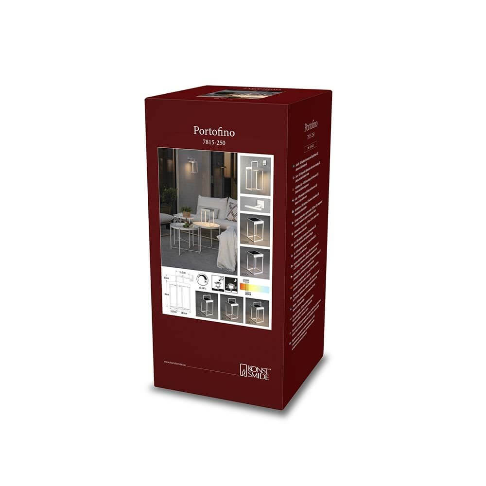 Portofino LED Solar Bodenleuchte IP54 in der Verpackung, ideal für den Außenbereich mit Dämmerungssensor.