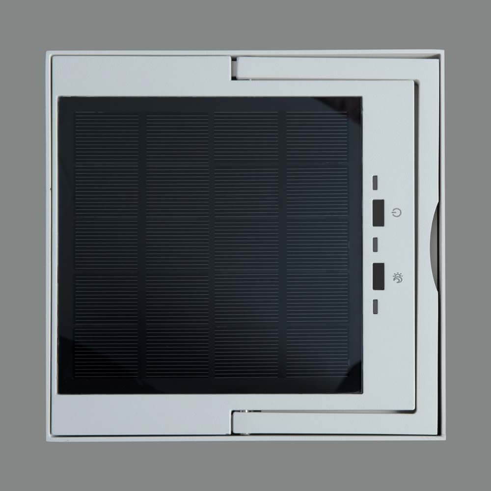 Portofino LED Solar Bodenleuchte IP54 - Solarpanel für dimmbare Laterne mit Dämmerungssensor, in Weiß.