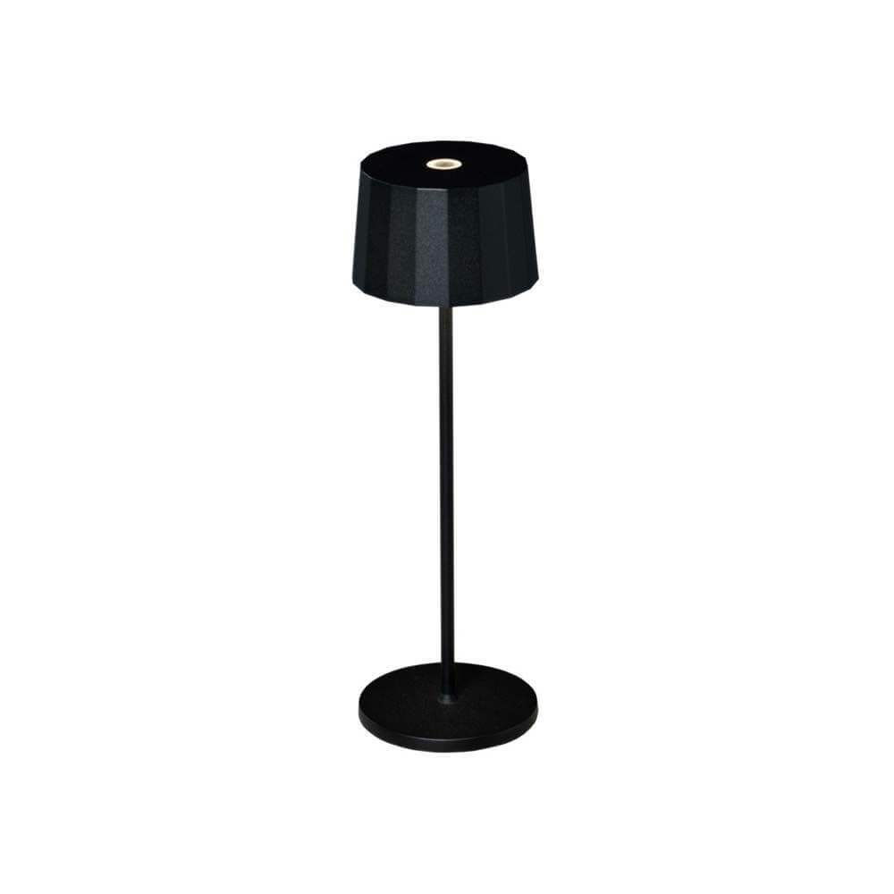 Positano Outdoor LED Akku Tischleuchte in schwarzem Design, dimmbar und USB-ladbar, ideal für den Außenbereich.
