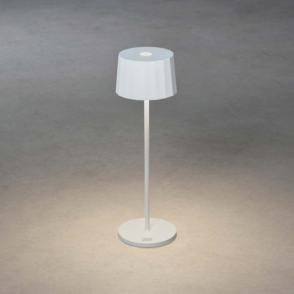 Positano Outdoor LED Akku Tischleuchte in Weiß, dimmbar und mit verschiedenen Lichttemperaturen.