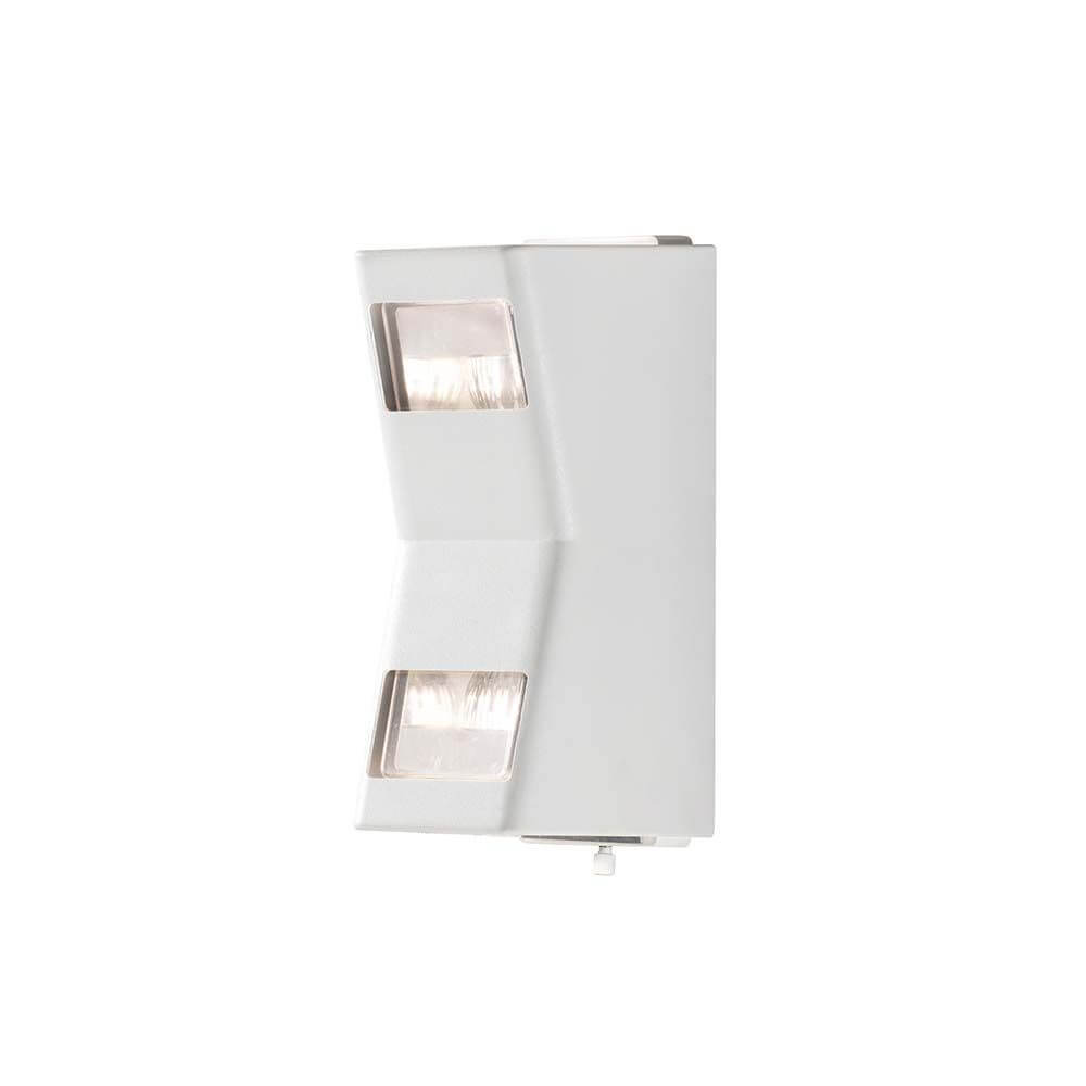 Potenza Außen-Wandleuchte Weiß, klares Acrylglas an einer Wand montiert, modernes Design.