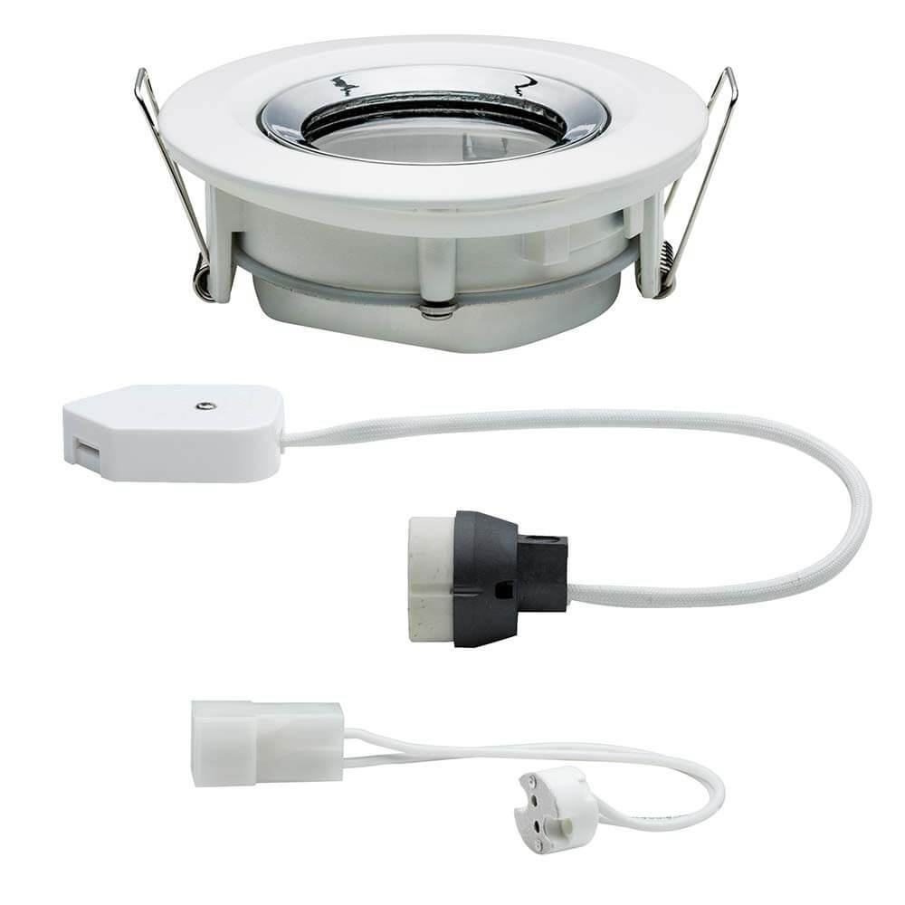 Premium EBL Nova IP65 schwenkb max 1x35W GU10 GU5,3 Weiß-Chrom Einbaustrahler mit Zubehör