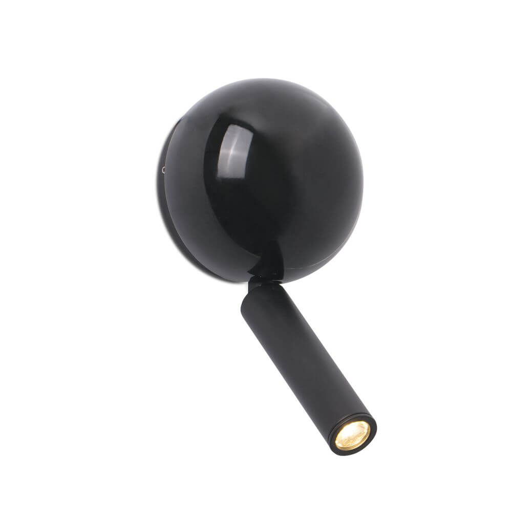 Press LED Wand-Leselampe in elegantem Schwarz, ideal für gezielte Lesebeleuchtung.