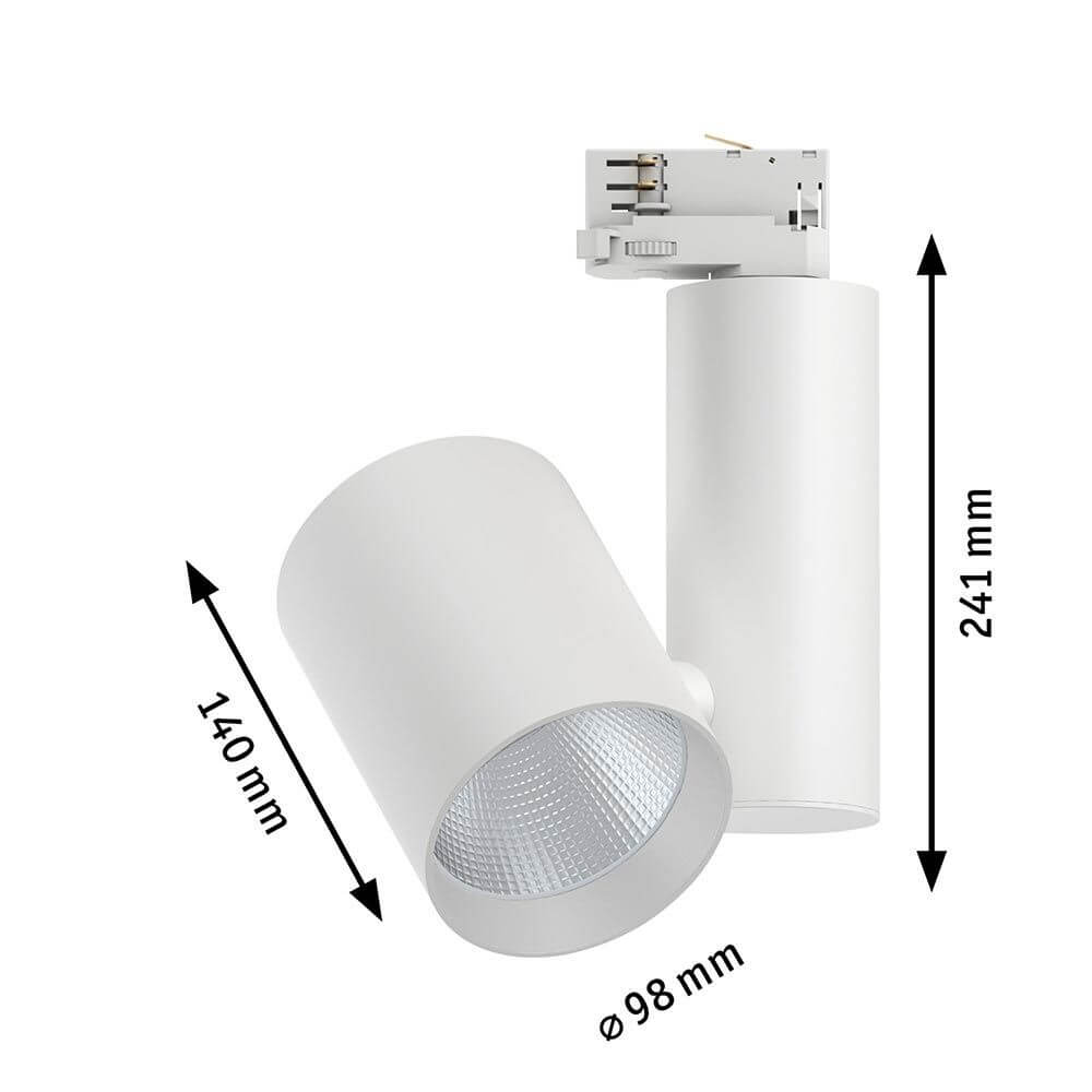 ProRail3 LED Schienenspot Zeuz 60° Dimmbar in Weiß, mit Ø98mm und flexibler Ausrichtung.