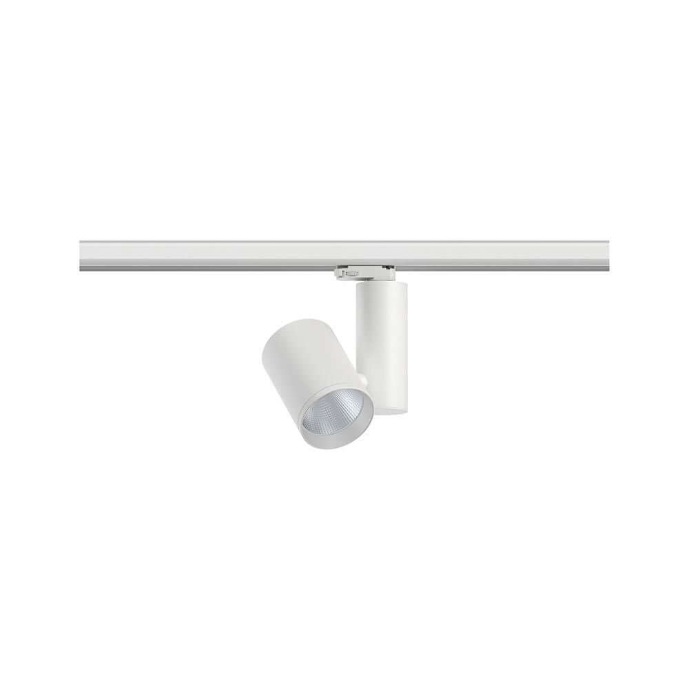 ProRail3 LED Schienenspot Zeuz 9° Weiß Dimmbar auf einem Schienensystem, ideal für flexible Beleuchtung.