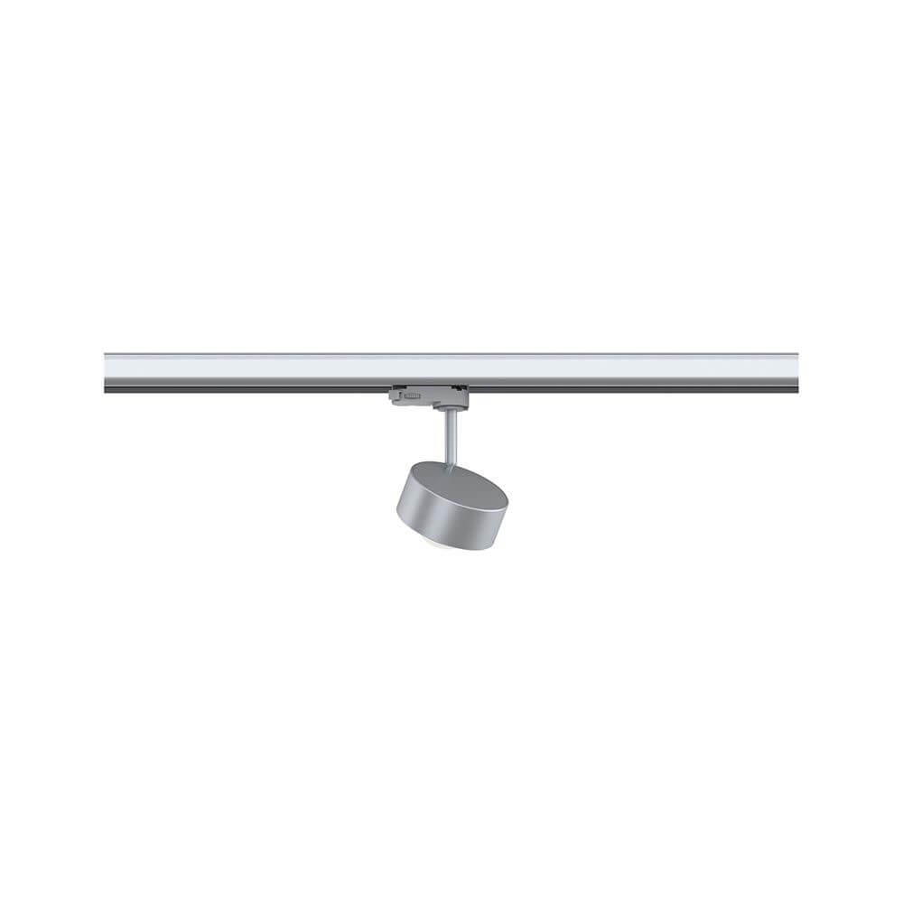 ProRail3 LED Schienenspot Aldan 8,2W Dimmbar Silber, Schwarz an einer Schiene montiert.