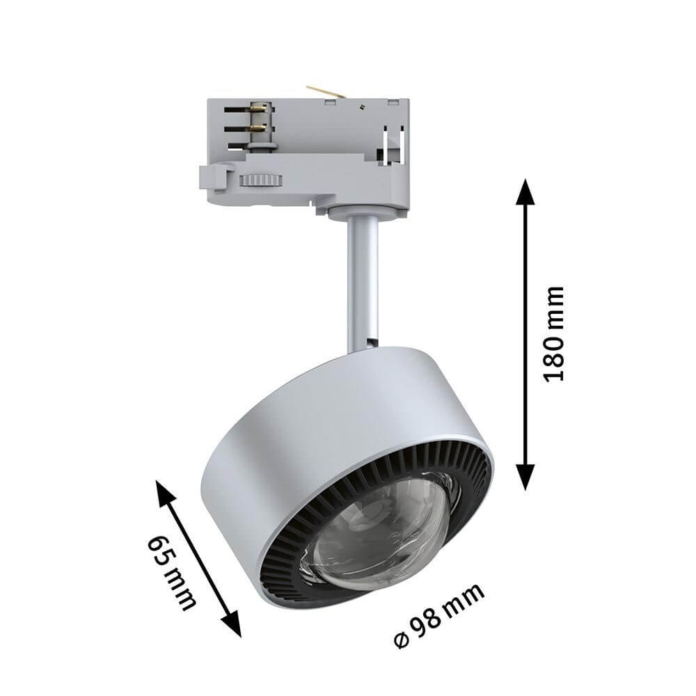 ProRail3 LED Schienenspot Aldan 8,2W Dimmbar Silber, Schwarz - technische Zeichnung mit Abmessungen.
