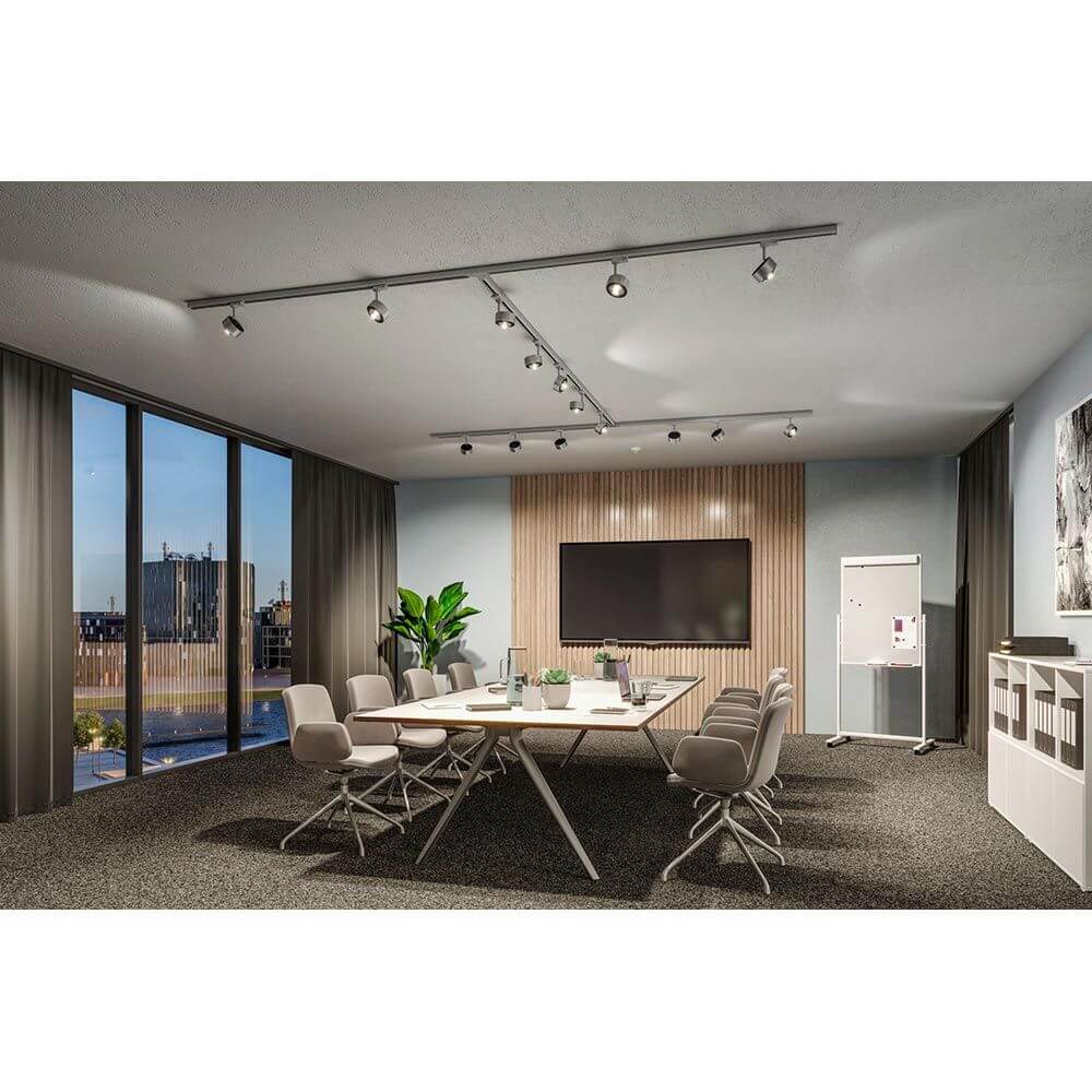 ProRail3 LED Schienenspot Aldan Dimmbar Silber, Schwarz in moderner Büroumgebung