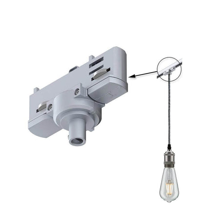 ProRail3 Pendelleuchteadapter Universal Silber mit Pendelleuchte in einem flexiblen 3-Phasen-Schienensystem