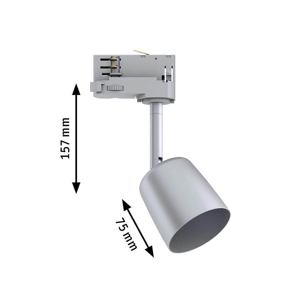 ProRail3 Schienenspot Cover Dimmbar Silber Chrom, Maße 157 mm x 75 mm, elegante silberne Lampe.
