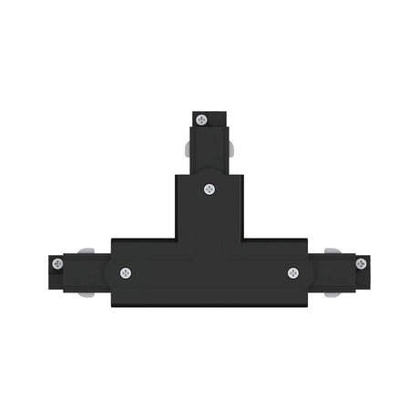 ProRail3 Connector T-piece Left Black from above, ideal for T-installations in track systems.