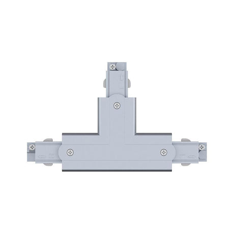ProRail3 connector T-piece left silver viewed from above, ideal for custom track systems.