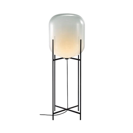 Pulpo LED Oda Big floor lamp Ø 45cm H 140cm with a bulbous glass shade and slim metal base.