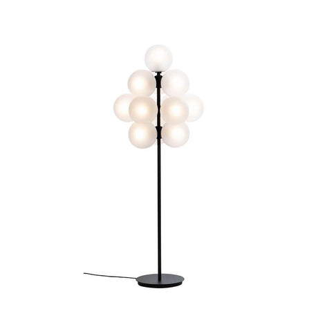 Pulpo LED floor lamp Stellar Grape Big, 13-light, on a black base with 13 frosted glass globes.