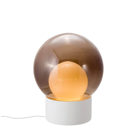 Pulpo LED table lamp Boule Medium Ø 58 cm with mouth-blown sphere glass and matte porcelain base.