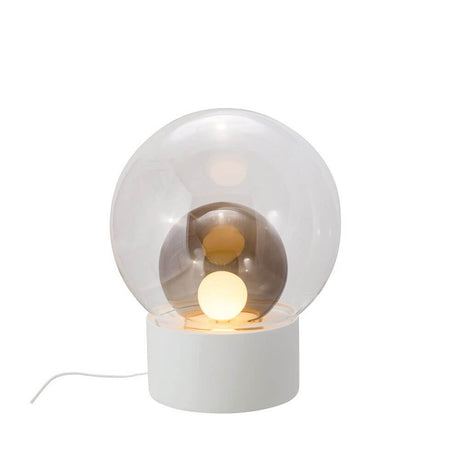 Pulpo LED table lamp Boule Medium Ø 58 cm with mouth-blown sphere glass and matte porcelain base.