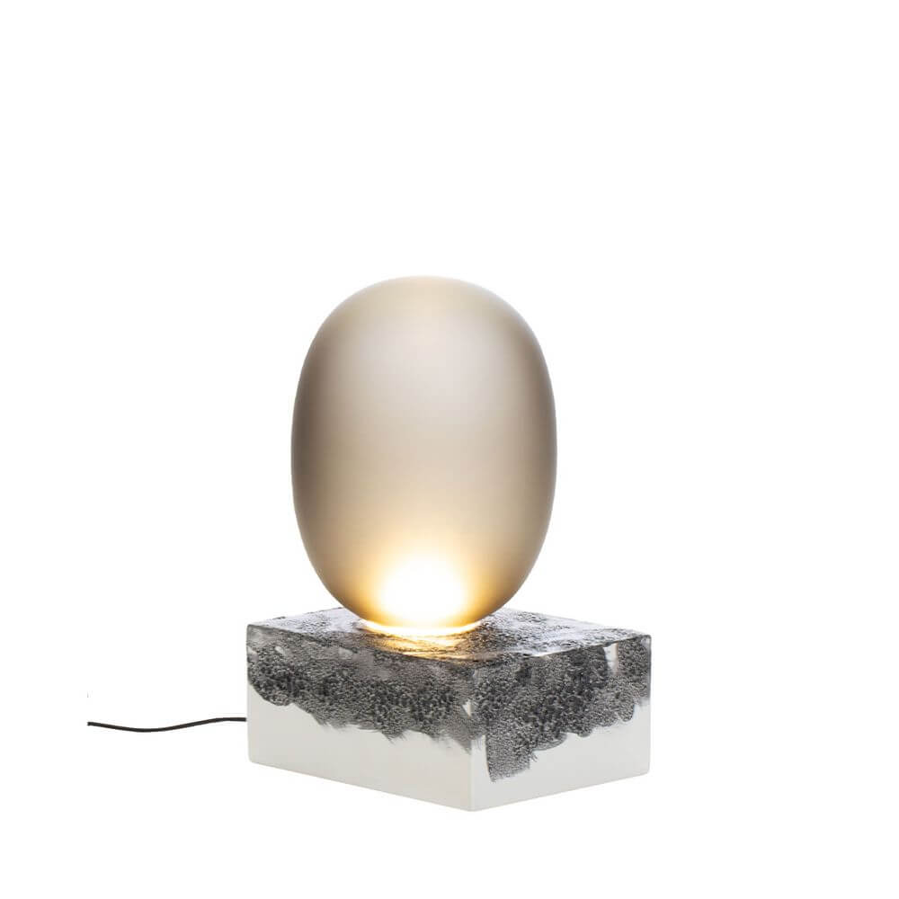 Pulpo LED Tischlampe Magma Two, 30cm Ø, 55cm hoch, aus frosted Glas und handgefertigter Keramik, moderne Beleuchtung.