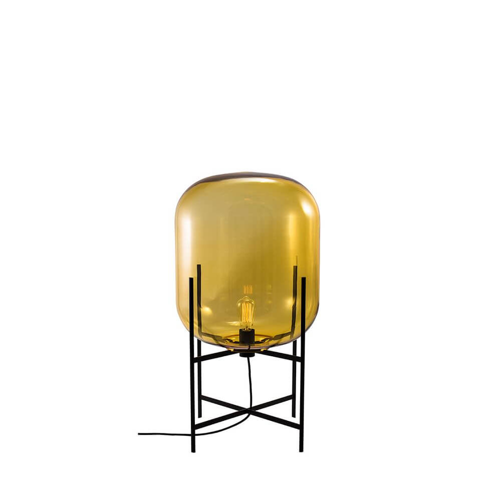 Pulpo LED Tischlampe Oda Medium, Ø 45cm, H 85cm, mit bauchiger Glasform und schlanker Basis für warmes Licht.