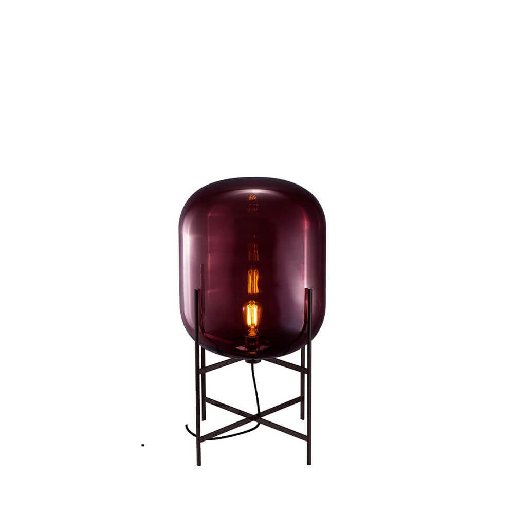 Pulpo LED Tischlampe Oda in lila, bauchige Form, elegante Industrieästhetik, Ø 45cm H 85cm.