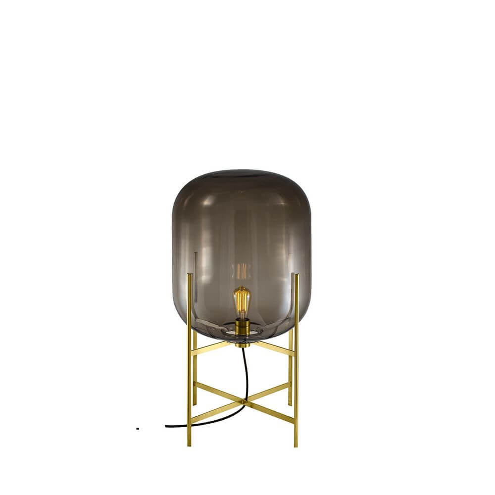 Pulpo LED Tischlampe Oda Medium, elegantes Design mit bauchiger Glasform und goldfarbenem Gestell.
