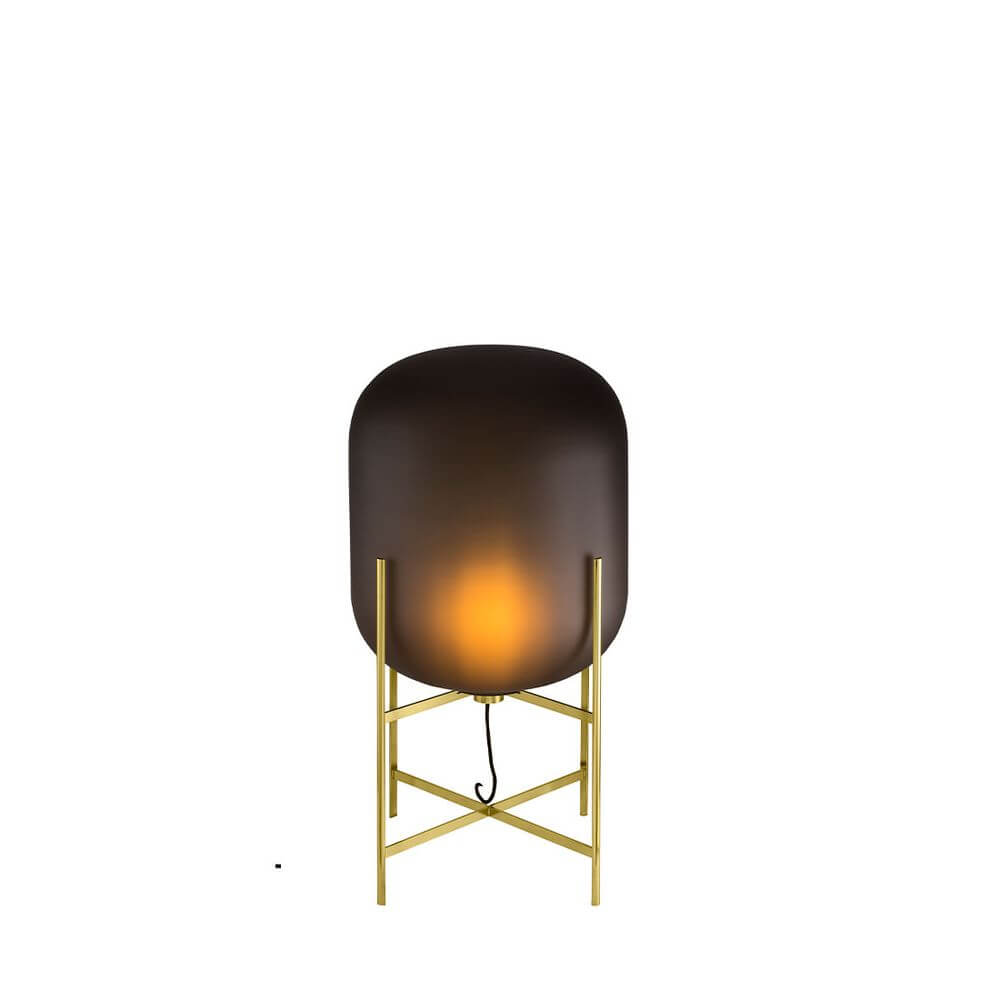 Pulpo LED Tischlampe Oda Medium, schwarz-matt mit goldener Basis, industrieller Stil, warmes Licht für Innenräume.