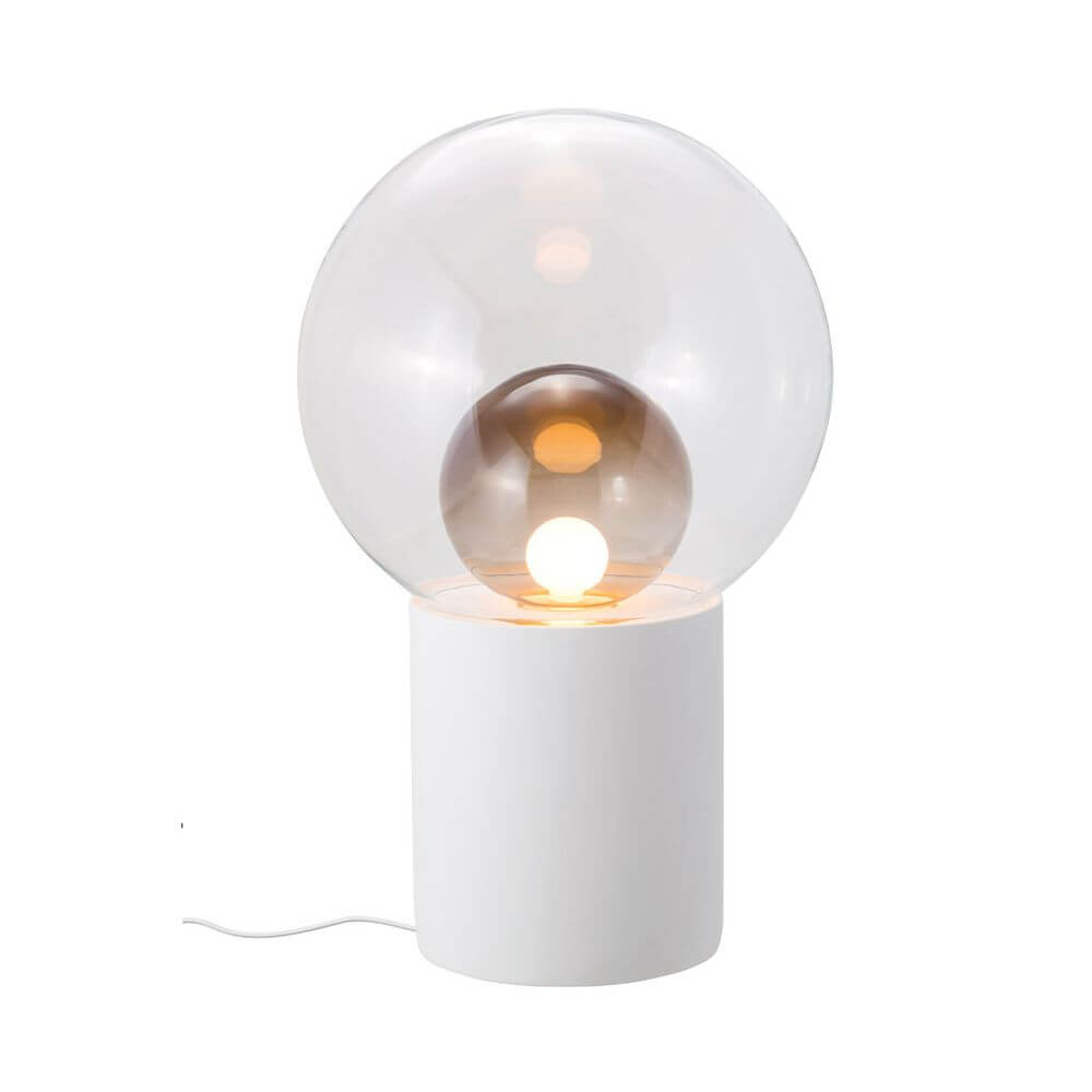 Pulpo Boule Tischleuchte mit mattiertem Porzellanfuß und mundgeblasenem Kugelglas, Ø 52cm