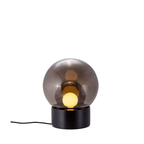 Pulpo LED table lamp Boule Small Ø 29cm with a matt black base and mouth-blown sphere glass.