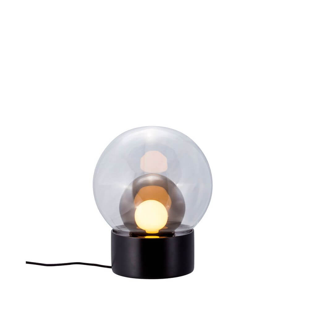 Pulpo Boule Tischleuchte in Schwarz und klarem Glas, stilvolles Design von Sebastian Herkner, Ø 29cm.