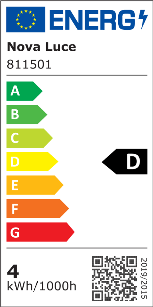 Energielabel für die Nova Luce Pulsar LED Außenwandleuchte Rechteckig Abstrahlwinkel 62° Dunkelgrau IP54, Energieeffizienzklasse D.