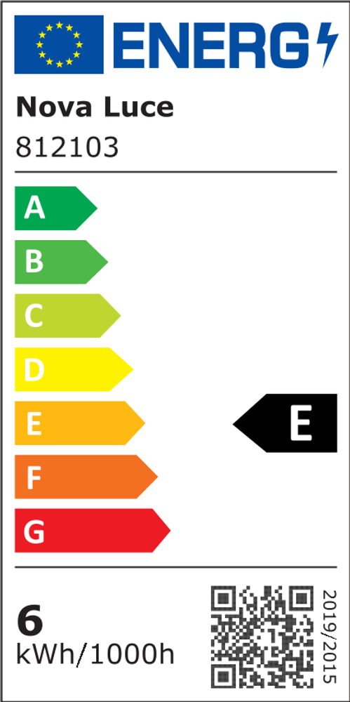 Energieeffizienzlabel für Nova Luce 812103 mit E-Klasse und Verbrauch von 6 kWh/1000h.