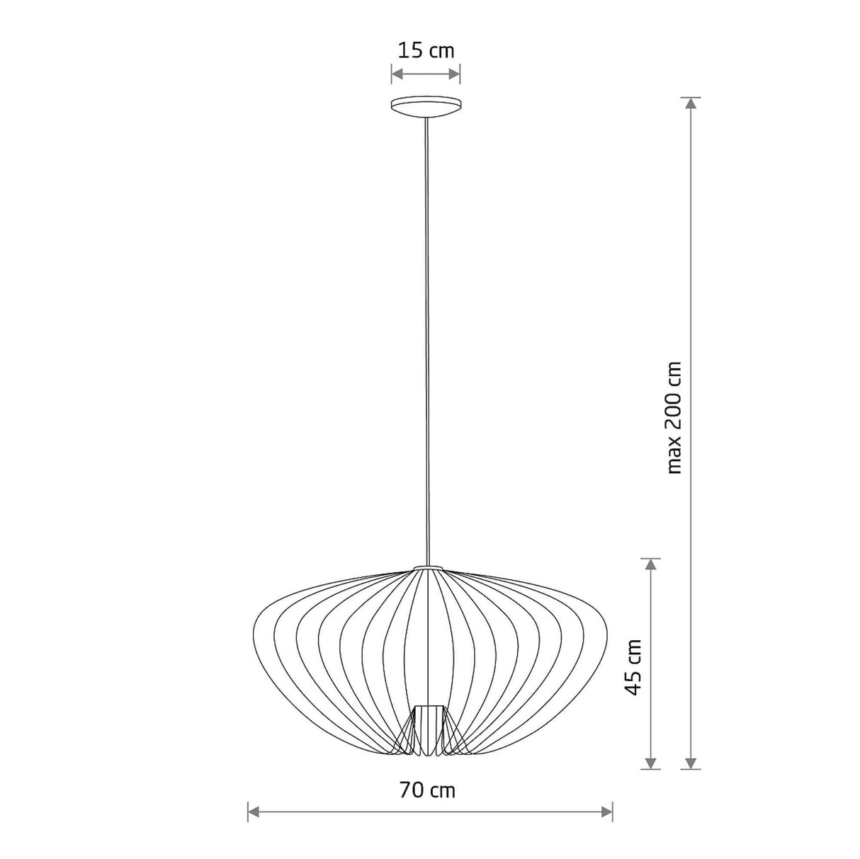 Pumpkin L Hängeleuchte Ø 70cm H 45cm mit modernen Design, Maßzeichnung und klaren Linien.