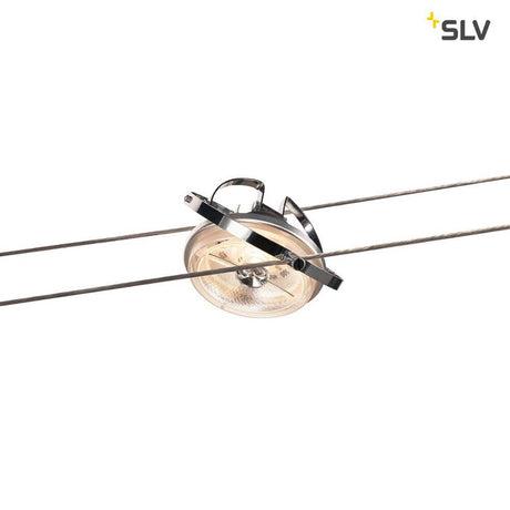 QRB cable light for Tenseo 12V cable system QR111 swivel chromed, mounted on a cable system