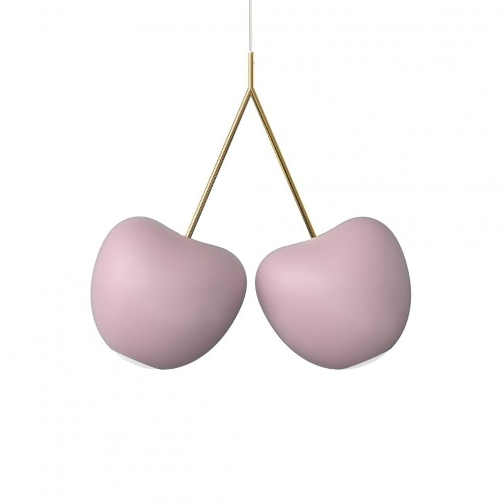Cherry Lamp Pendelleuchte Kirsche in Rosa mit goldener Aufhängung, leuchtendes Design für stilvolle Innenräume.