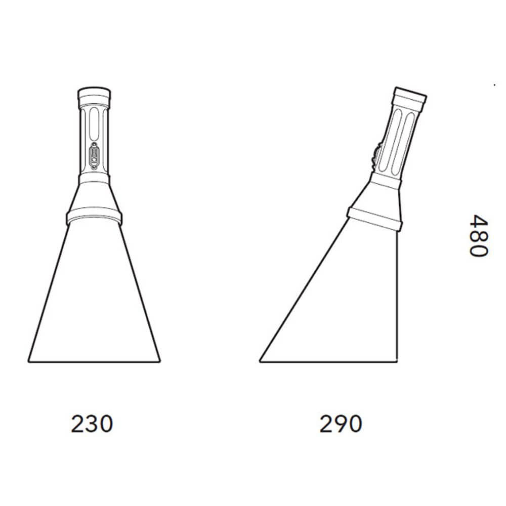 Flash Metall Akku Tischlampe mit Fernbedienung - technische Zeichnung mit Abmessungen 230 und 290 mm.