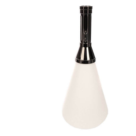 Flash metal rechargeable table lamp with remote control in flashlight format on a white background.