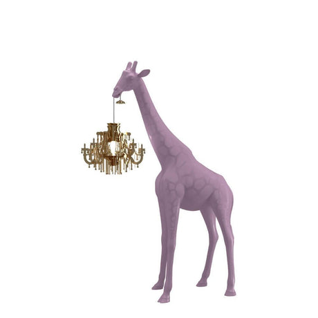 Giraffe in Love XS floor lamp 100cm with a chandelier in its mouth, playful giraffe design.