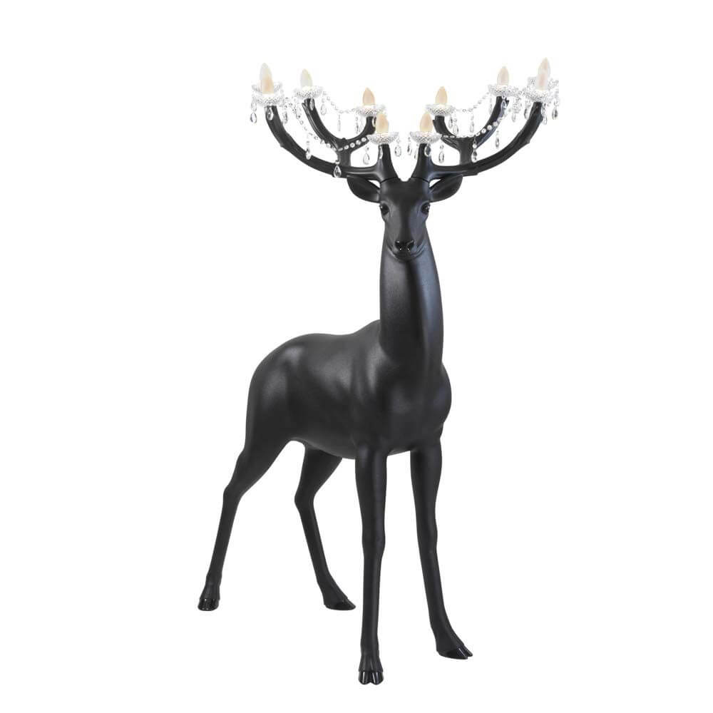 LED Sherwood Hirsch Außenstehleuchte IP55 als majestätisches Deko-Element mit Kristallen und glänzenden Hörnern.