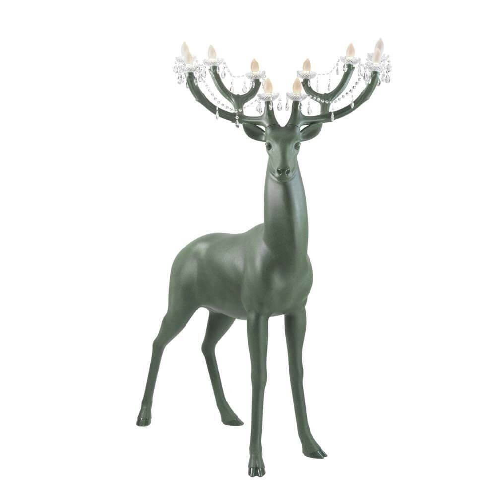 LED Sherwood Hirsch Außenstehleuchte IP55 mit Kristallgeweih und eleganten Anhängern, beeindruckendes Design.